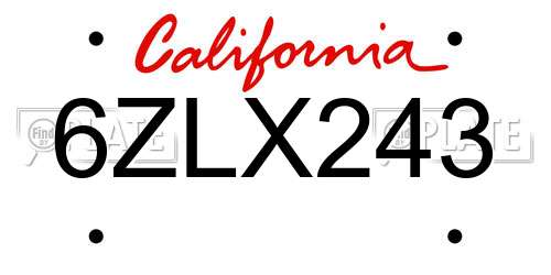 6ZLX243 California License Plate