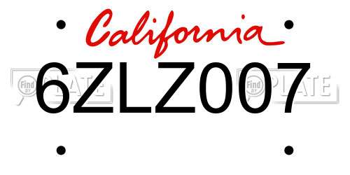 6ZLZ007 California License Plate