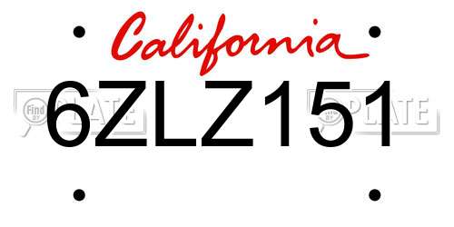 6ZLZ151 California License Plate