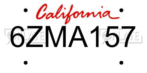 6ZMA157 California License Plate