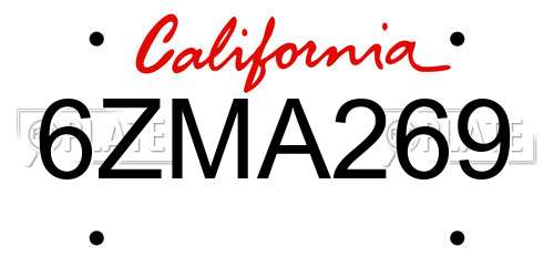 6ZMA269 California License Plate