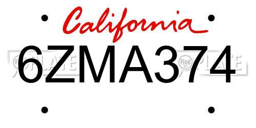 6ZMA374 California License Plate