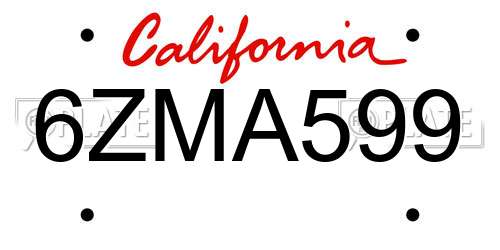 6ZMA599 California License Plate