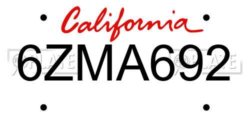 6ZMA692 California License Plate