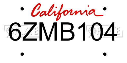 6ZMB104 California License Plate