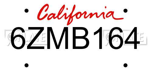 6ZMB164 California License Plate