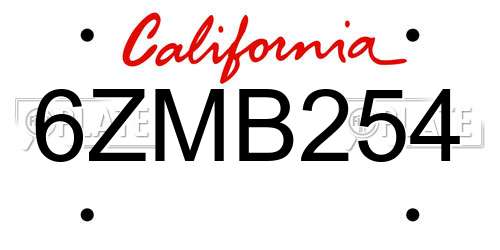 6ZMB254 California License Plate