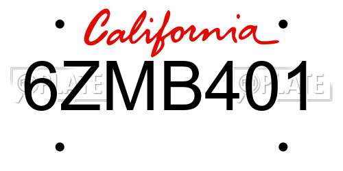 6ZMB401 California License Plate