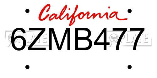6ZMB477 California License Plate