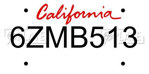 6ZMB513 California License Plate
