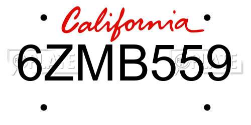 6ZMB559 California License Plate