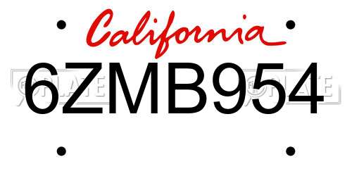 6ZMB954 California License Plate