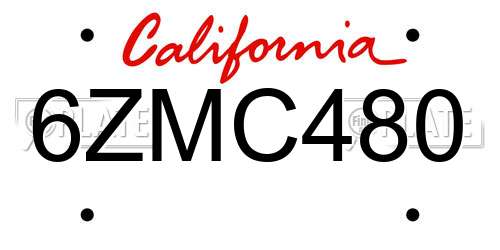 6ZMC480 California License Plate