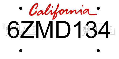 6ZMD134 California License Plate