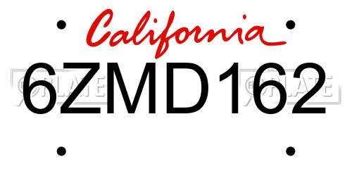 6ZMD162 California License Plate