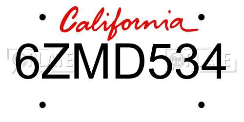6ZMD534 California License Plate