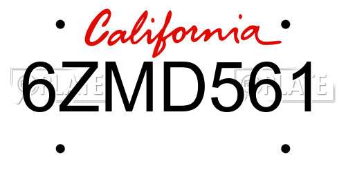 6ZMD561 California License Plate