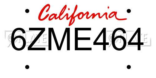 6ZME464 California License Plate