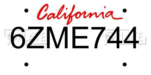 6ZME744 California License Plate