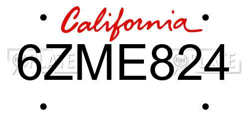6ZME824 California License Plate