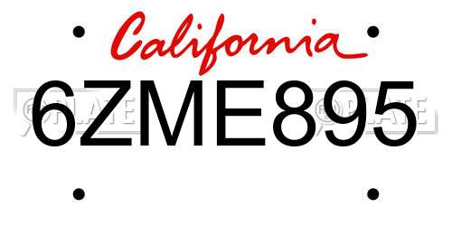 6ZME895 California License Plate