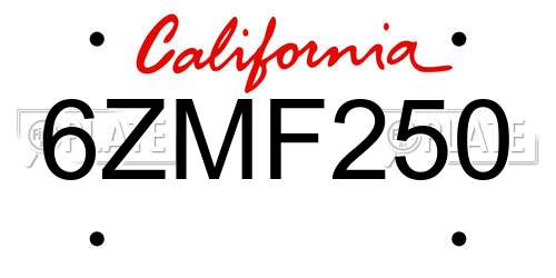 6ZMF250 California License Plate