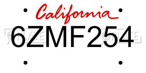 6ZMF254 California License Plate