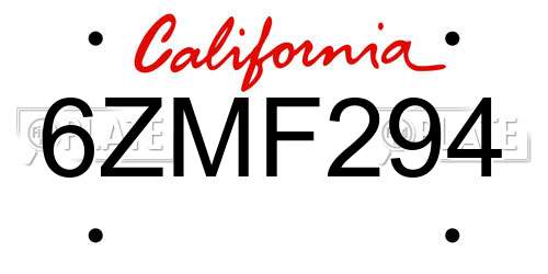 6ZMF294 California License Plate