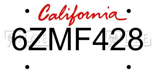 6ZMF428 California License Plate