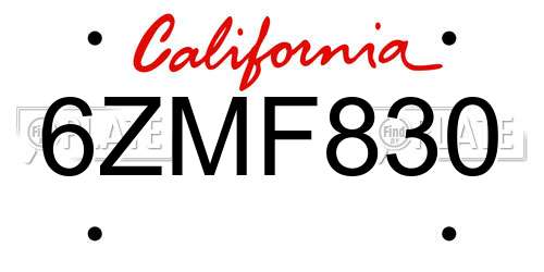 6ZMF830 California License Plate
