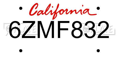 6ZMF832 California License Plate