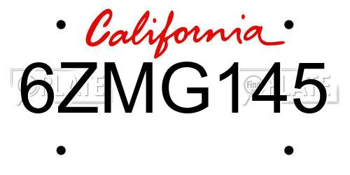 6ZMG145 California License Plate