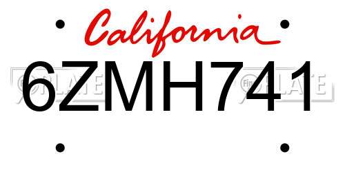 6ZMH741 California License Plate
