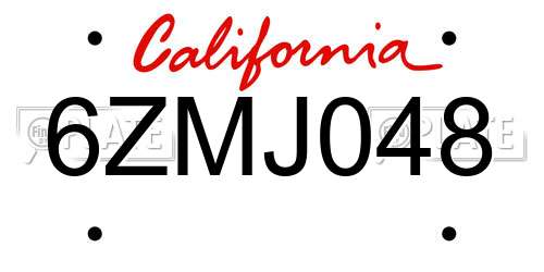 6ZMJ048 California License Plate