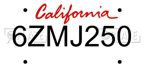 6ZMJ250 California License Plate