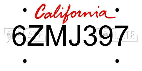 6ZMJ397 California License Plate