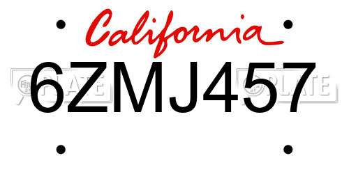 6ZMJ457 California License Plate