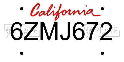 6ZMJ672 California License Plate