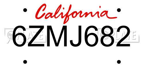 6ZMJ682 California License Plate