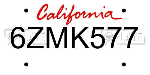 6ZMK577 California License Plate