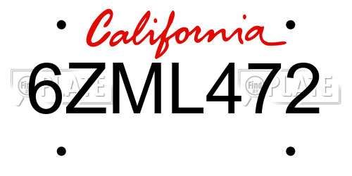 6ZML472 California License Plate