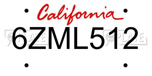 6ZML512 California License Plate