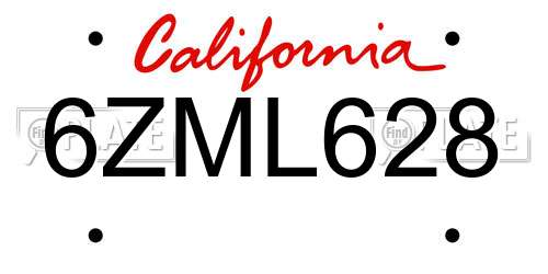 6ZML628 California License Plate