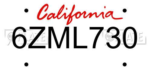 6ZML730 California License Plate