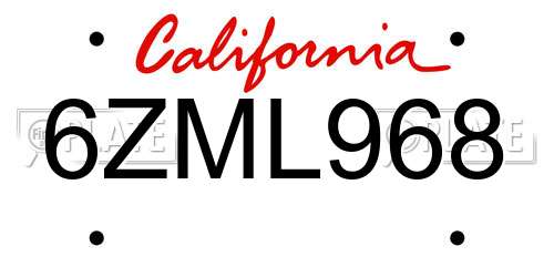6ZML968 California License Plate
