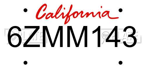 6ZMM143 California License Plate
