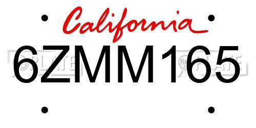 6ZMM165 California License Plate