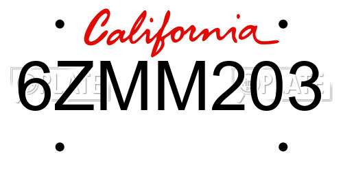 6ZMM203 California License Plate
