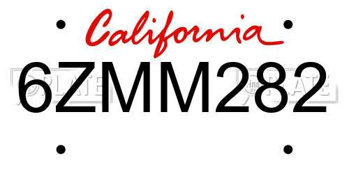 6ZMM282 California License Plate
