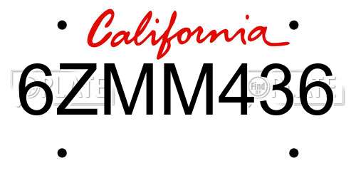 6ZMM436 California License Plate